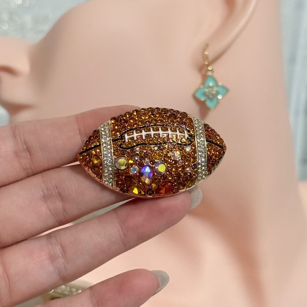 Rhinestone Football Brooch - Picture 3 of 5